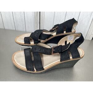 Merrell Womens Sirah Black Suede Lattice Strap Wedge Comfort Sandals Size 7